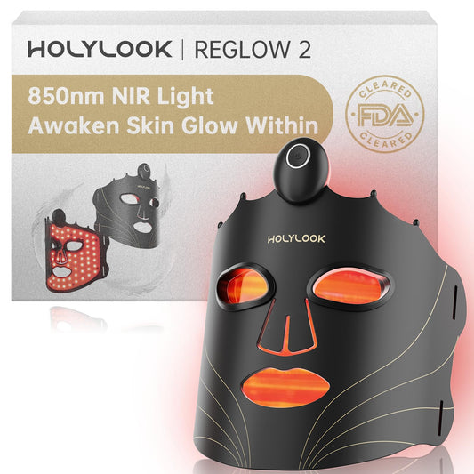 HOLYLOOK FDA Cleared Red Light Therapy Mask for Face, 3 Treatment Modes with 850nm Near Infrared, 252 LEDs, Wireless Rechargeable LED Face Mask for Reduce Acne & Anti-Aging - Phantom Black