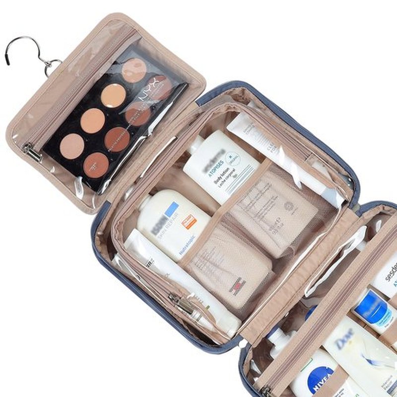 NISHEL Travel Toiletry Bag for Women Large Capacity, Travel Essentials Organizer, Hanging Makeup Case for Accessories, Cosmetics, Toiletries, Aegean-Blue