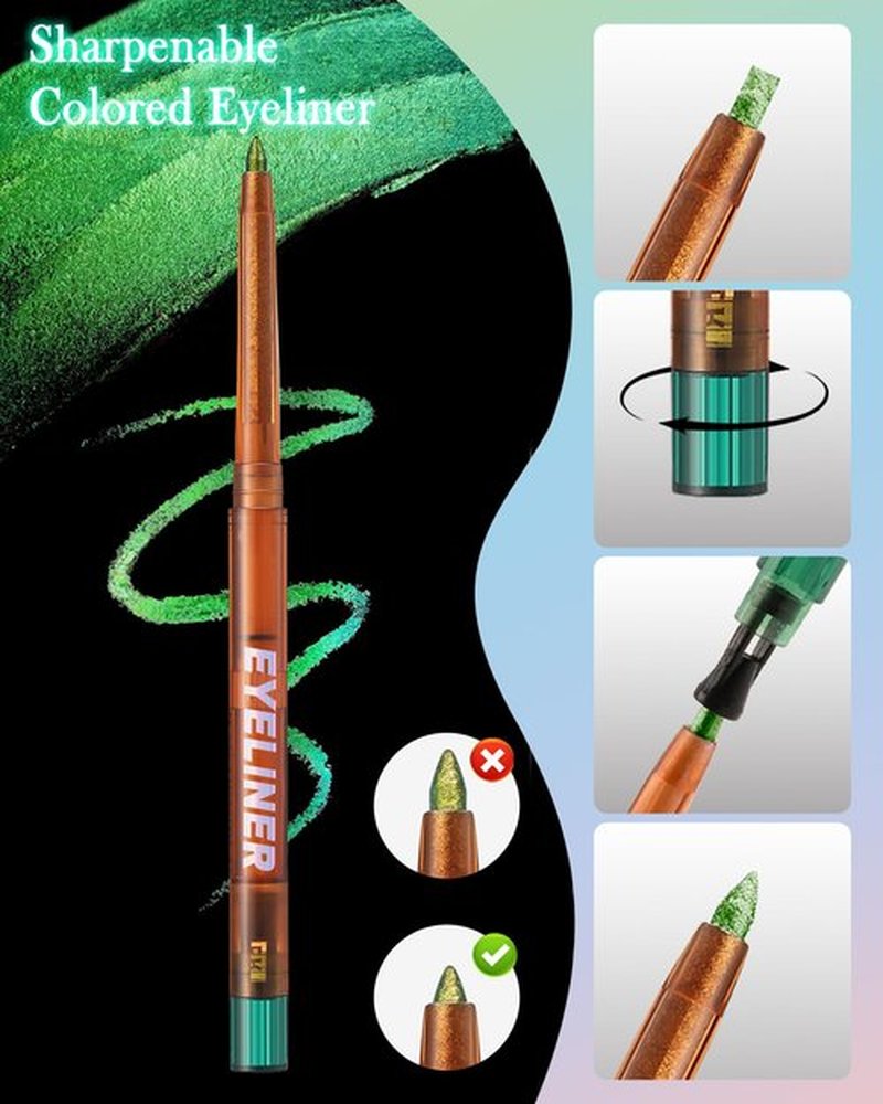 Metallic Multichrome Eyeliner Pencil, Pink Glitter Eyeliner Gel Eye Liner Pencils, Waterproof Smudge-proof Longwear, Multi-Use Sharpenable Colored Eyeliner Eyeshadow Makeup Pen, Delineador De Ojos-03