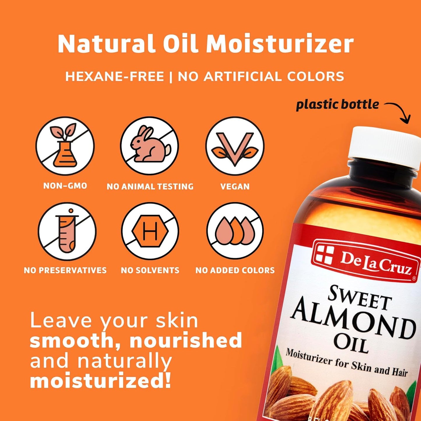 De La Cruz Sweet Almond Oil 2 FL OZ - Expeller Pressed for Skin & Hair - 6 Pack