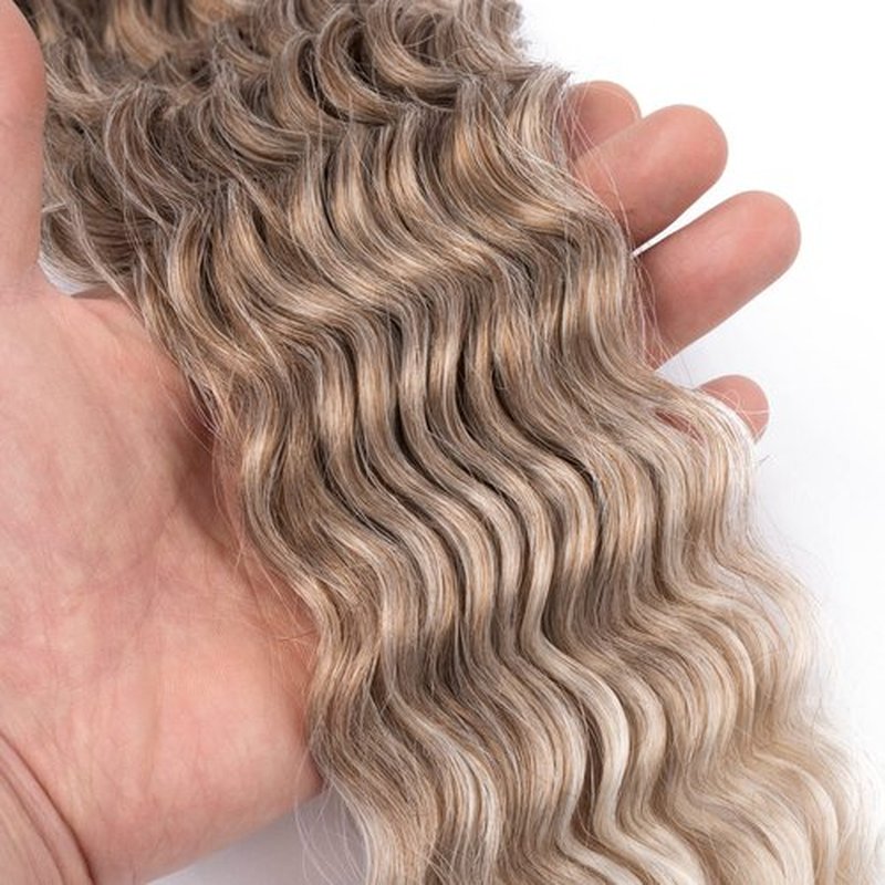 MAYSA Brown Curly Braiding Crochet Hair Extensions Synthetic Ocean Wave Crochet Hair 22inch 6Packs Ombre Crochet Hair Extension for Women #10/56c Brown mix Blond