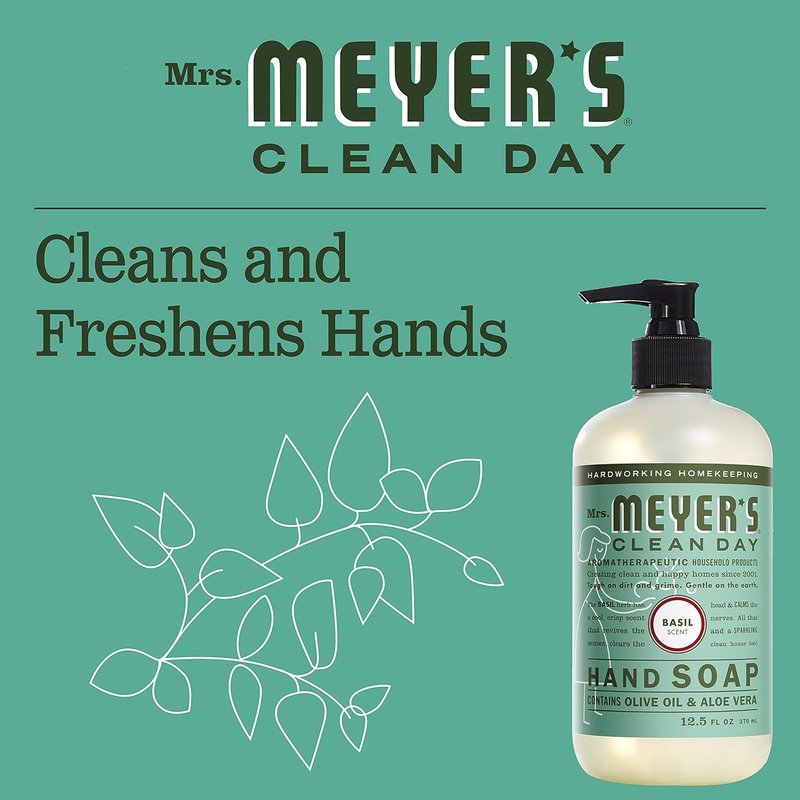 MRS. MEYER'S CLEAN DAY Hand Soap - Essential Oils & Basil Scent | 12.5 Fl. Oz