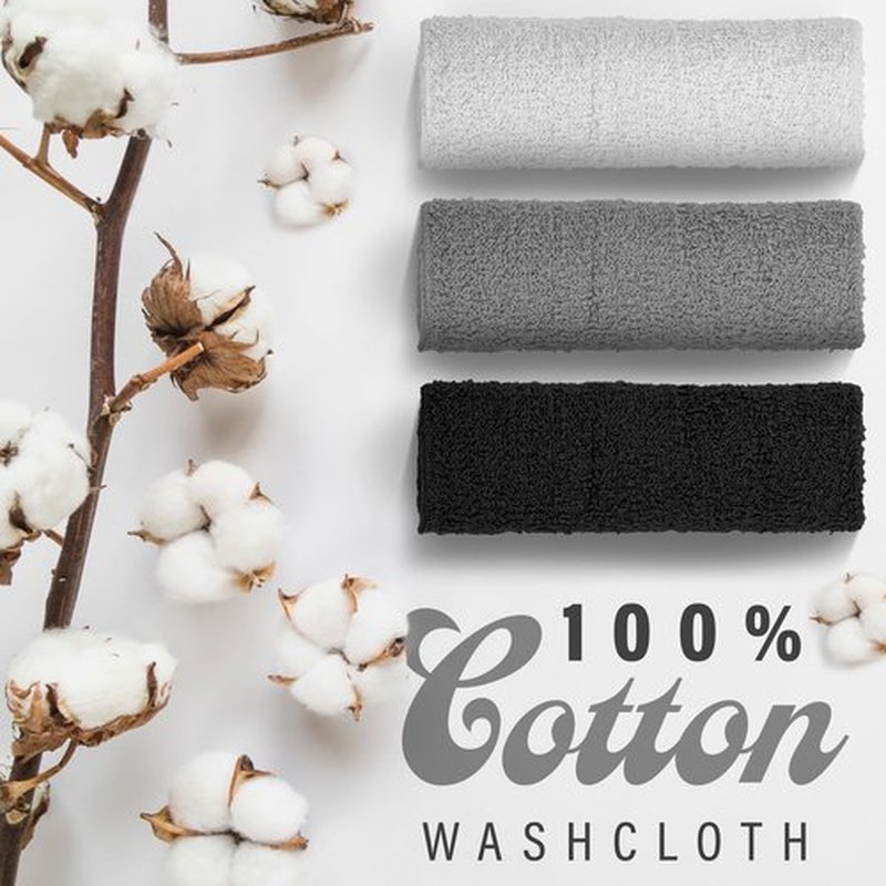 DecorRack 18 Pack 100% Cotton Wash Cloths, Ultra Soft, 11 x 11 inch Ultra Absorbant, Machine Washable Premium Washcloths, Gray (18 Pack)