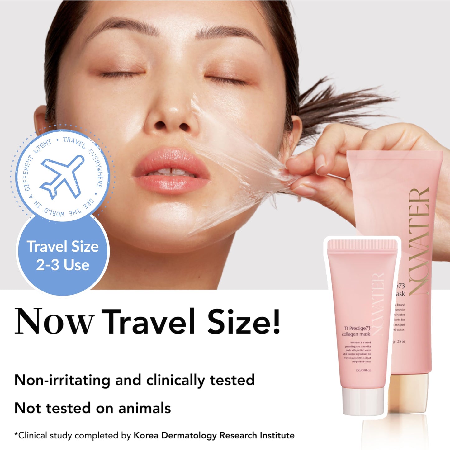 NOWATER Collagen Peel Off Mask Travel Size 0.81 oz – Korean Wrapping Face Mask Sample, 300 Dalton Hydrolyzed Collagen & 6 Peptides for Glass Skin, Firming Trial Pack