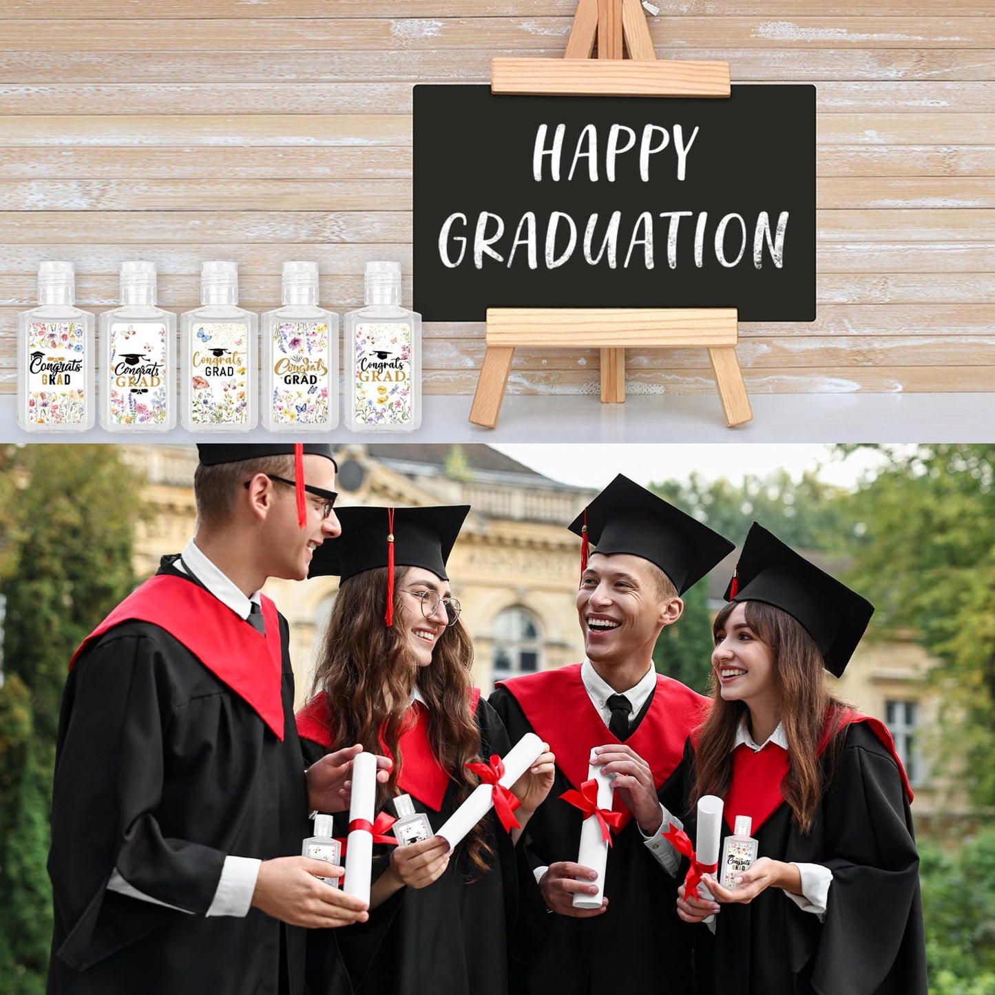 50 Pack Wildflower Graduation Mini Hand Sanitizer Bulk Graduation Gift for Teacher Classmates 1fl oz Travel Size Hand Sanitizer Graduation Hand Soap Gifts for Guest Graduation Party Favors Supplies