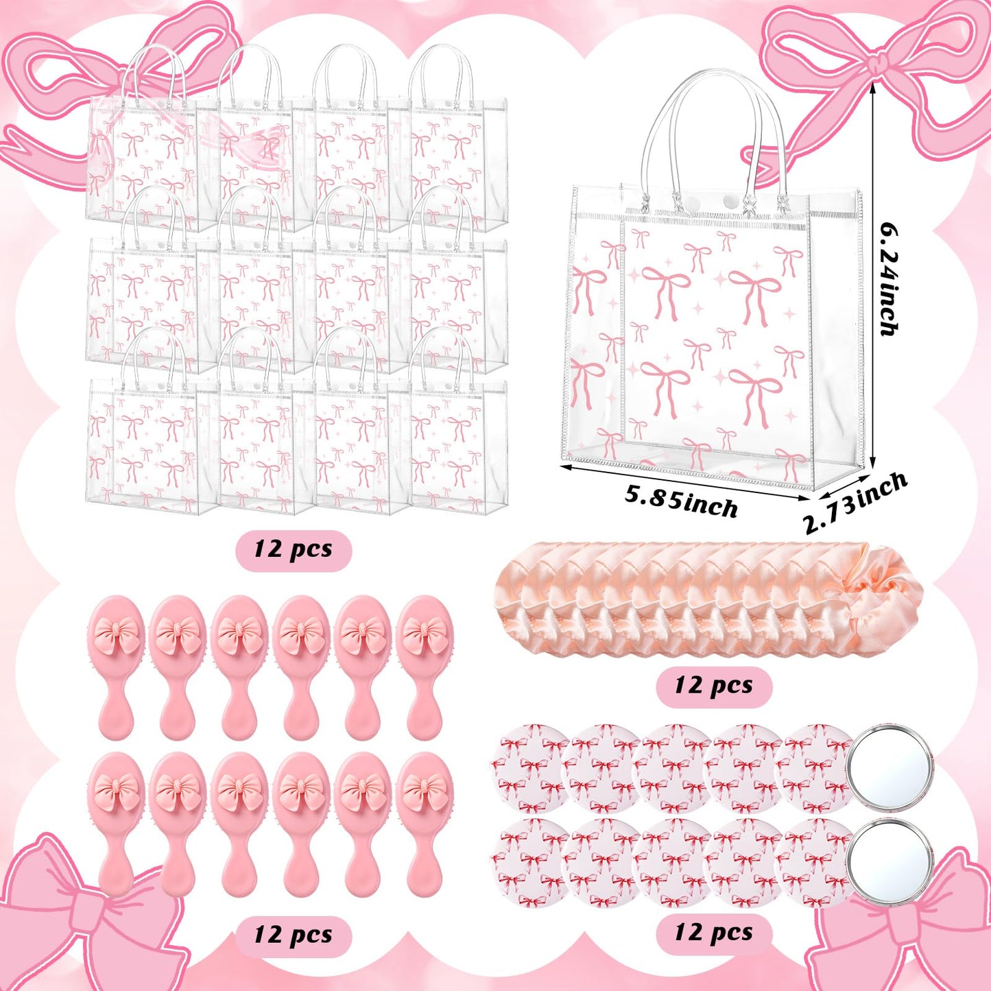 Ferrochef 12 Sets Pink Ballerina Party Favors Dance Back to School Gifts Bulk Dance Birthday Party Supplies with Scrunchies Hair Brush Card Compact Mirror Bracelet Bags Ballerina Team Gifts for Women