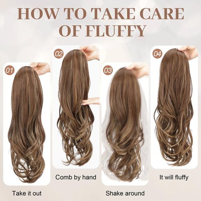 KooKaStyle Ponytail Extensions, 22 inch Ash Blonde Mix Light Brown Long Drawstring Wavy Clip in Ponytail Hair Extensions Layered Synthetic Hairpiece for Women