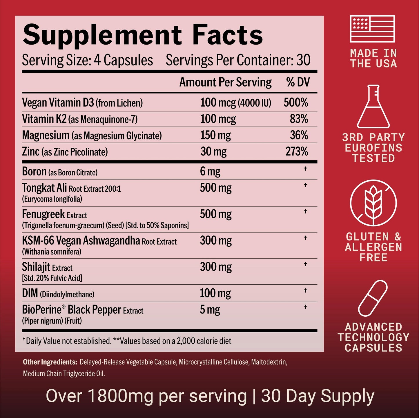 OPEN Essentials Testosterone Booster for Men - Drive, Energy & Muscle Support - 11-in-1 Formula, Tongkat Ali, KSM-66 Ashwagandha, Fenugreek, Boron, DIM - 120 Max Absorption Capsules, Made in USA