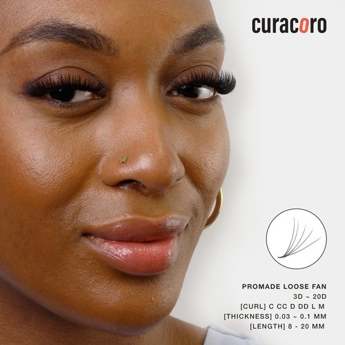 Curacoro Promade 500 Fans - Handmade Volume Promade Eyelashes Fans, 3D To 16D, C CC D DD L M Curl, Thickness 0.03~0.1mm, 8-20mm Length, Professional Long-Lasting Promade Lash Fans (9D-0.05 CC, 10 mm)