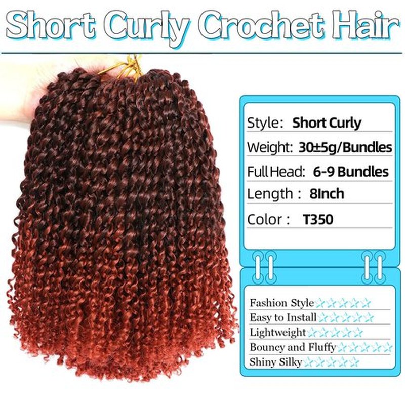 8 Inch Short Passion Twist Hair 6 Bundles Marlybob Crochet Hair Kinky Curly Crochet Hair for Black Women (6Bundles8 Inch, 1B/350#)