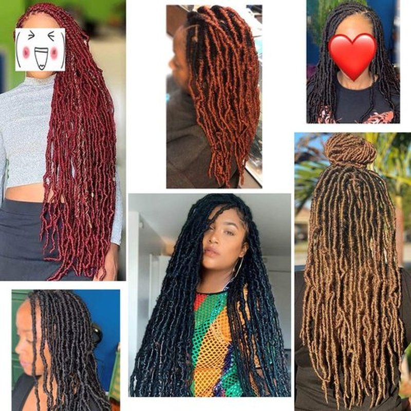 Leeven 18 Inch 350# New Soft Locs Crochet Braids Hair Cooper Red Pre-looped Curly Faux Locs Crochet Braiding Hair 2 Packs Goddess Faux Locs Crochet Hair Extensions for Women