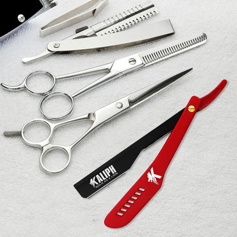Kaliph Professional Straight Razor For Men - Premium Pack of 2 Straight Edge Barber Razor With 100 Blades - Smooth Shaving Mens Manual Cut Throat Shaver Safety Kit (RED)