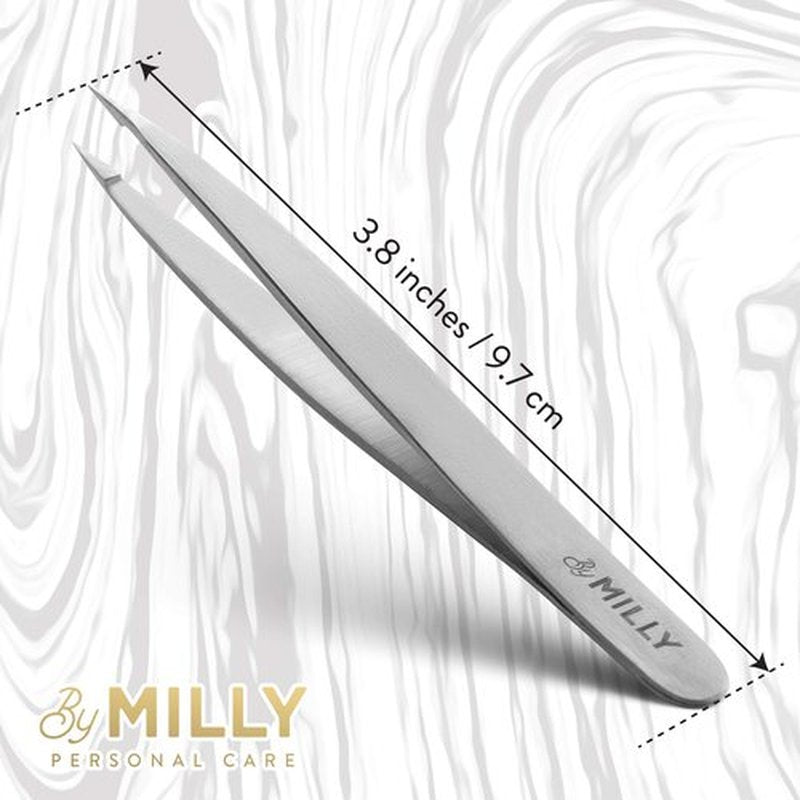 By MILLY Pointed Tweezers | High Carbon Stainless Steel Needle Nose Tweezers | Fine Point Tweezers Precision Hair Removal | Perfectly Aligned & Hand-Filed Sharp Tweezers | Silver
