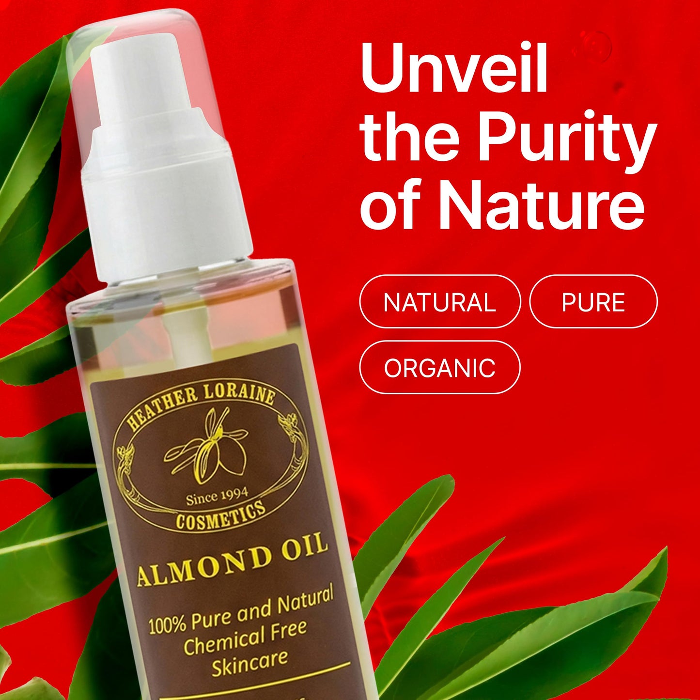 Heather Loraine Almond Oil, Single-Ingredient Carrier Oil for Face, Hair & Body, Fragrance Free, 4 Fl Oz