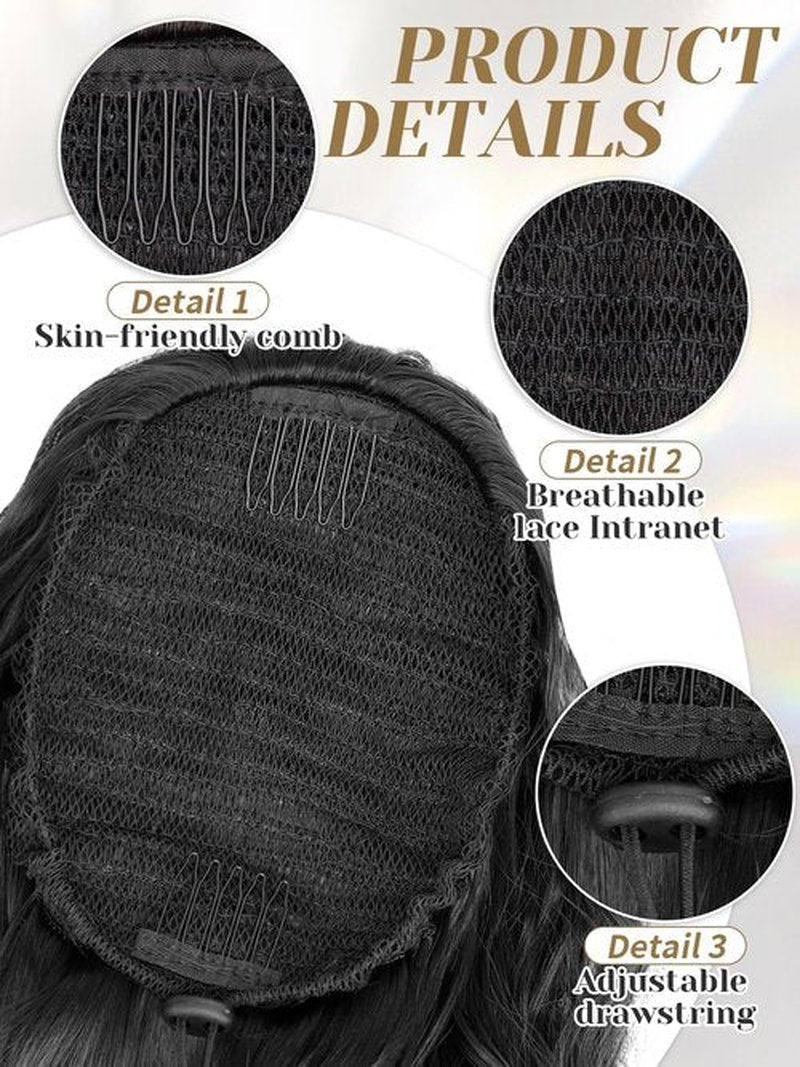 KooKaStyle Ponytail Extension 30 Inch Drawstring Pony Tails Hair Extensions for Women Long Curly Dark Brown Ponytail Synthetic Hairpieces for Daily Use