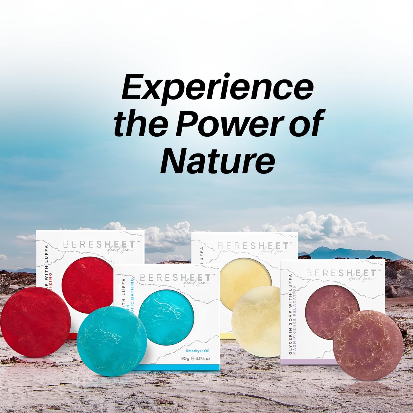 Beresheet Dead Sea Glycerin Soap Bar Set of 4 (90g x 4) – Handmade Moisturizing Soap Bars for Face & Body – Hydrating Natural Cleansing Bars for Dry & Sensitive Skin – Gentle Daily Skincare