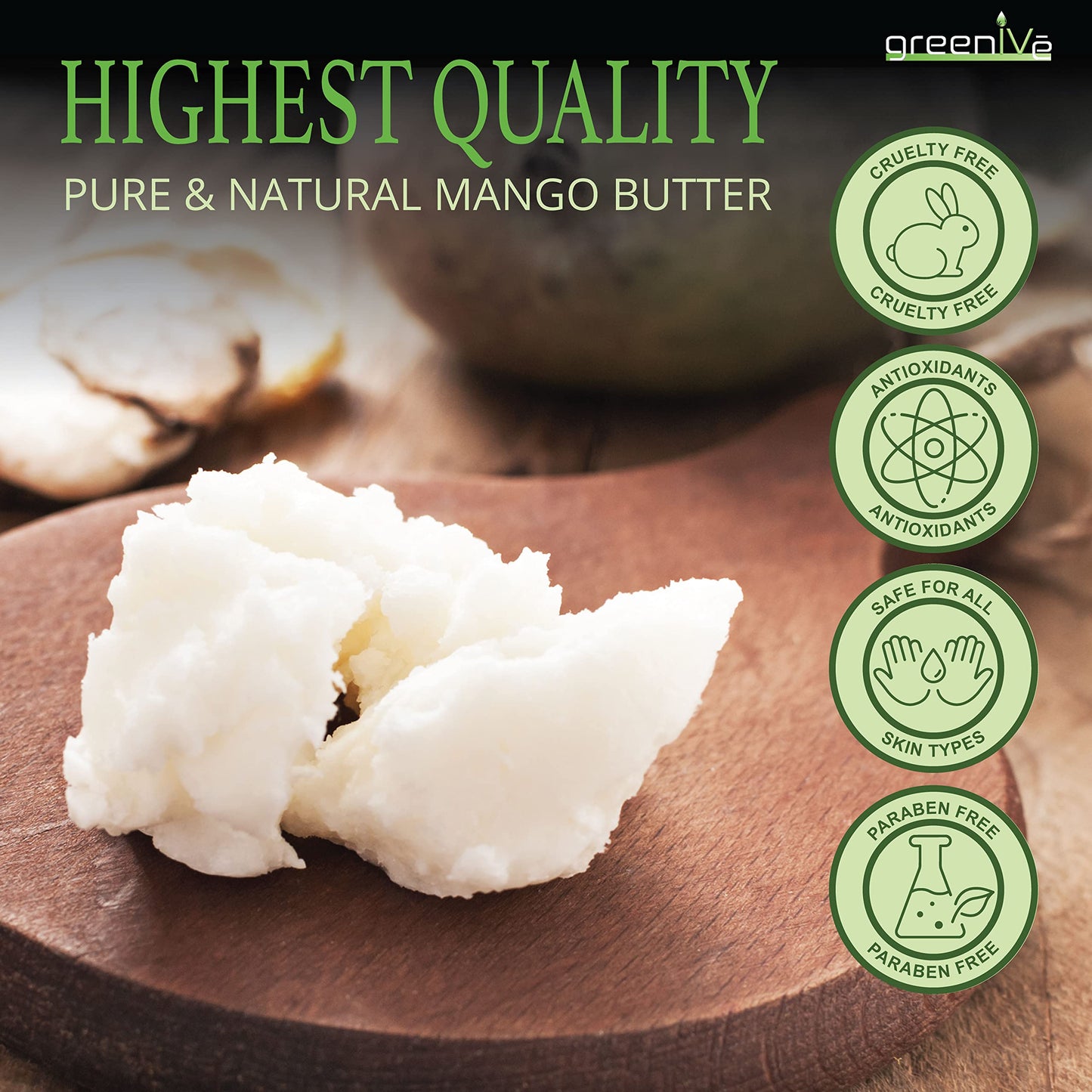 GreenIVe Deodorized Mango Butter 100% Pure Raw Unrefined Natural Creamy Skin Hair Moisturizer Hydrating Body Butter Lotion Lip Balm Soap Making DIY Cosmetics Whipped Creams Food Grade 16oz