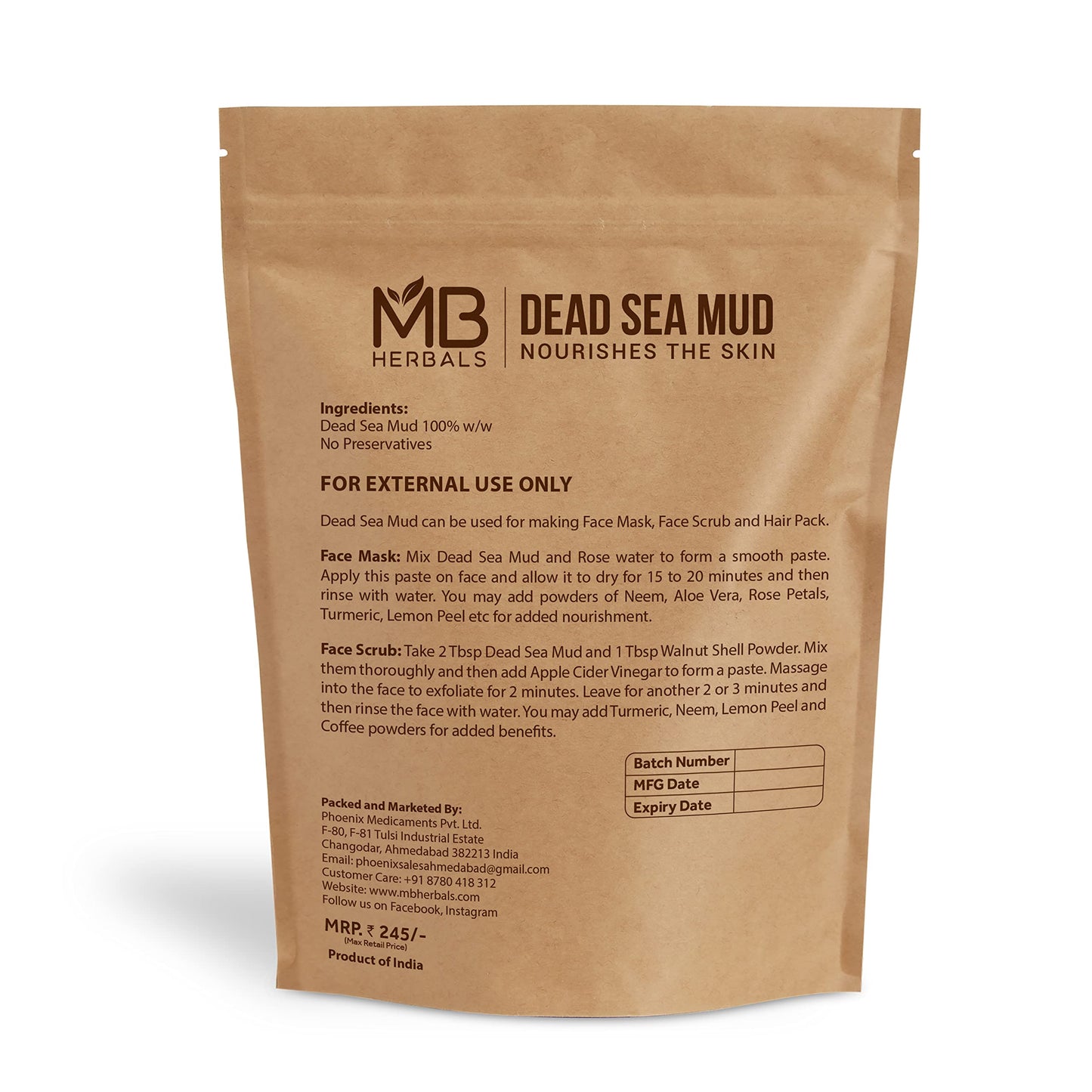 MB Herbals Dead Sea Mud 3.5 oz / 100 Gram | Nourishes Exfoliates Softens & Detoxify the Skin | DRY CLAY POWDER | External Use Only