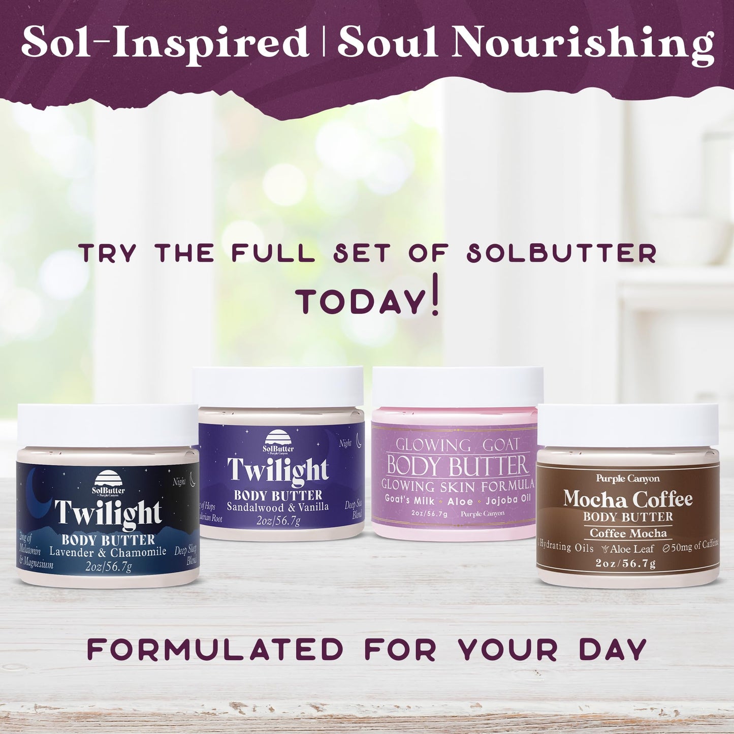 PURPLE CANYON SolButter 2 oz Twilight Night Cream | Magnesium and Melatonin Whipped Body Butter | Lavender Chamomile Body Lotion for Women