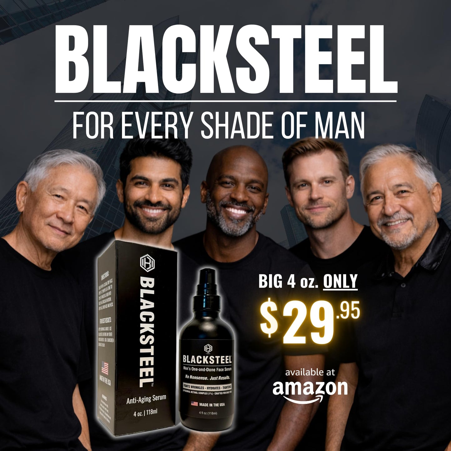 BLACKSTEEL Men’s Anti-Aging Face Serum with Retinol & Hyaluronic Acid | 4 oz (2-Pack)