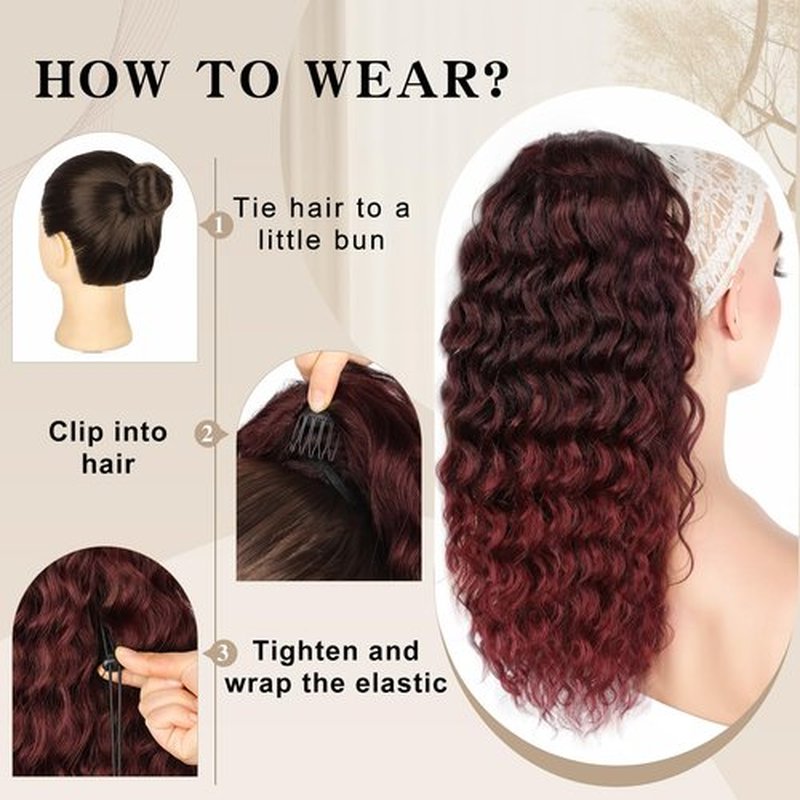 SHNMIN Ponytail Extension, Curly Drawstring Ponytail Extension for Women 18 Inch Curly Wavy Ponytail Yaki Textured Natural Fluffy Synthetic Hairpiece for Daily Use