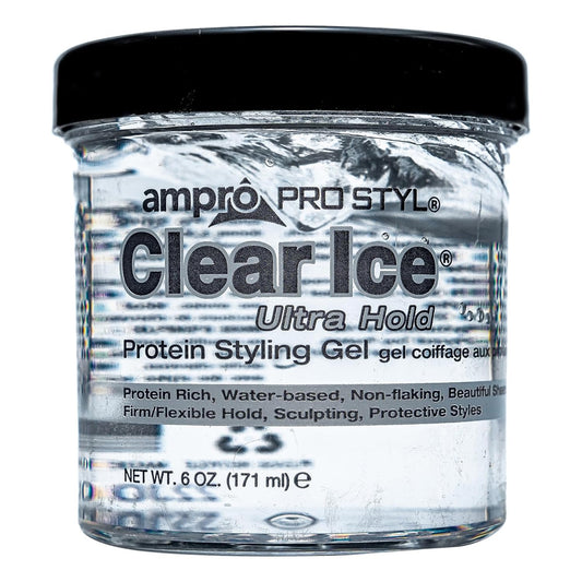AmPro Pro Styl Clear Ice Styling Gel - Protects and Strengthens Your Strands - Non-Flaking, Alcohol Free, Vegan Formula - Flexible, Touchable Hold for All Hair Types - 80 oz