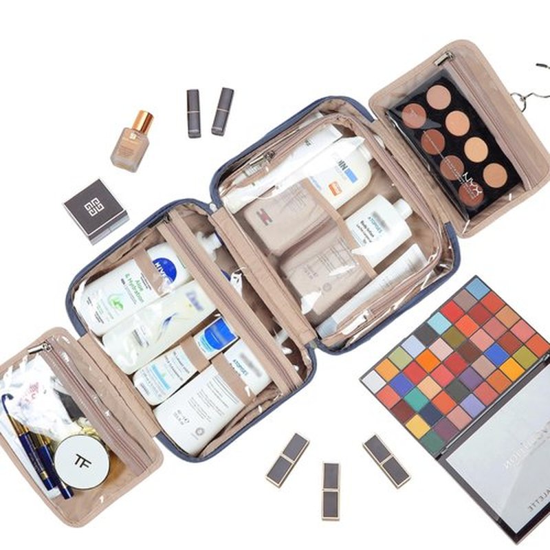 NISHEL Travel Toiletry Bag for Women Large Capacity, Travel Essentials Organizer, Hanging Makeup Case for Accessories, Cosmetics, Toiletries, Aegean-Blue