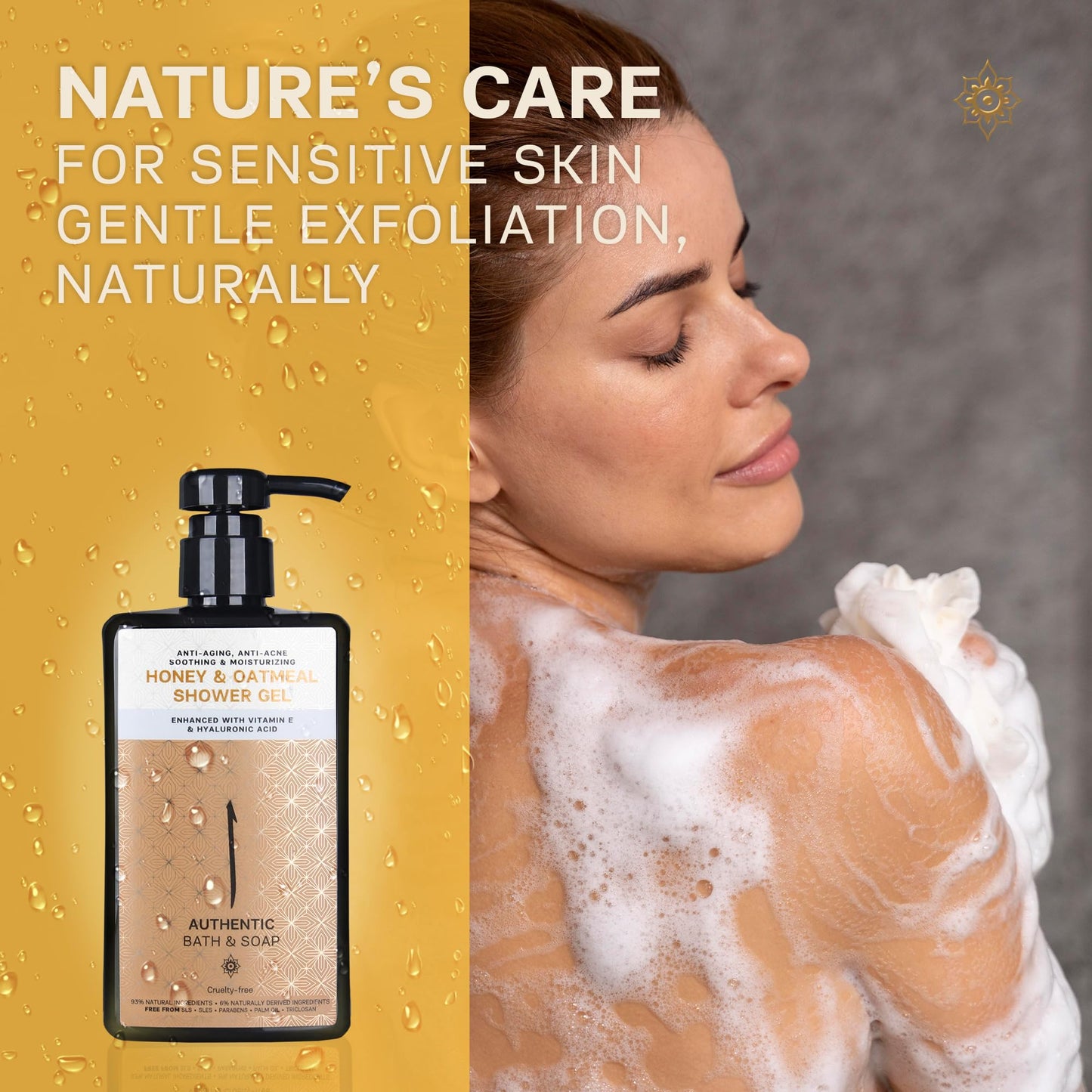 AUTHENTIC BATH & SOAP Organic Honey & Oatmeal Body Wash – Moisturizing Mens Body Wash & Body Wash for Women with Vitamin E & Hyaluronic Acid | Gentle for Sensitive & Acne-Prone Skin | 16.9 Fl Oz