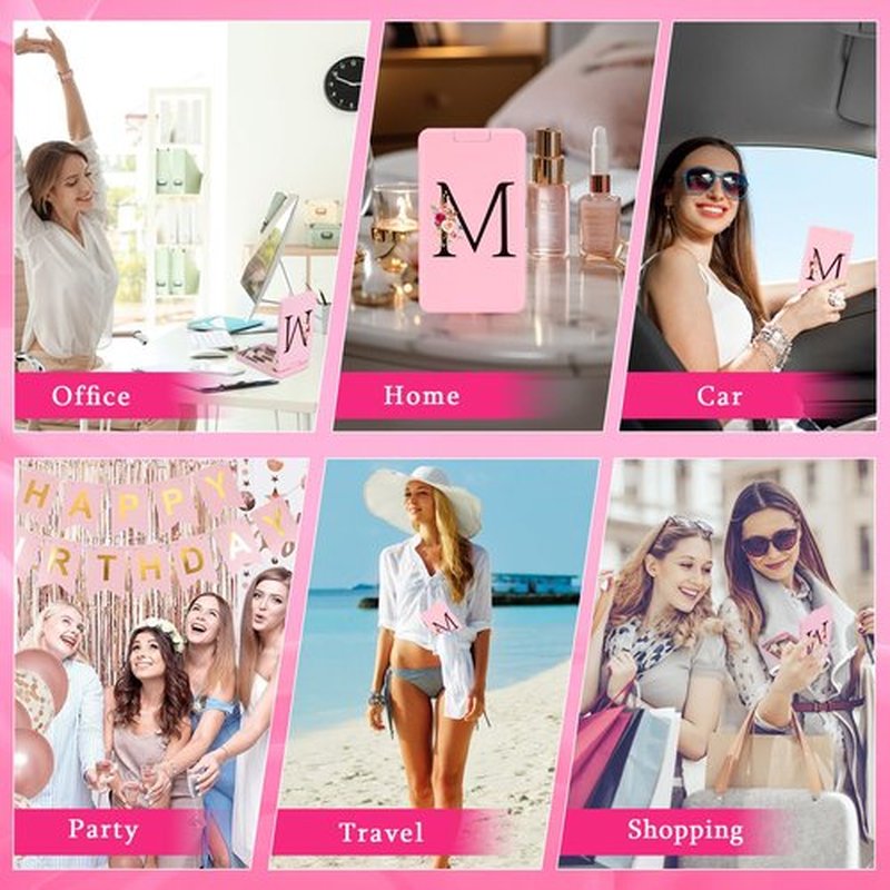 8-Piece Initials Makeup Brush Set With Led Light Mirror,Travel Makeup Brush Set,Monogrammed Gifts, Personalized Women'S Creative Gifts(Pink, M)
