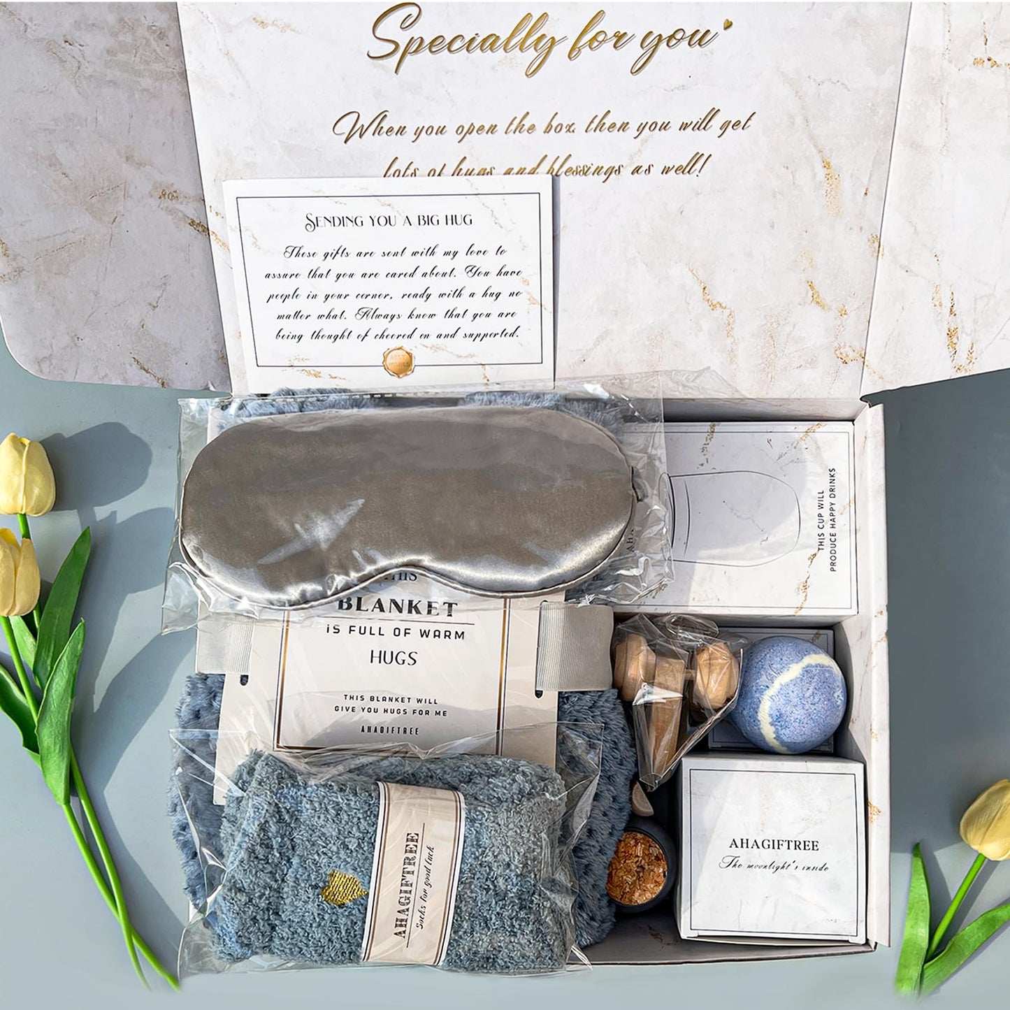 AHAGIFTREE Gift Baskets for Women,11PC Care Package,Think of You, surgery recovery gifts for women,Get Well Soon After Surgery,Birthday Gifts,Thank You,Sympathy Gift Baskets