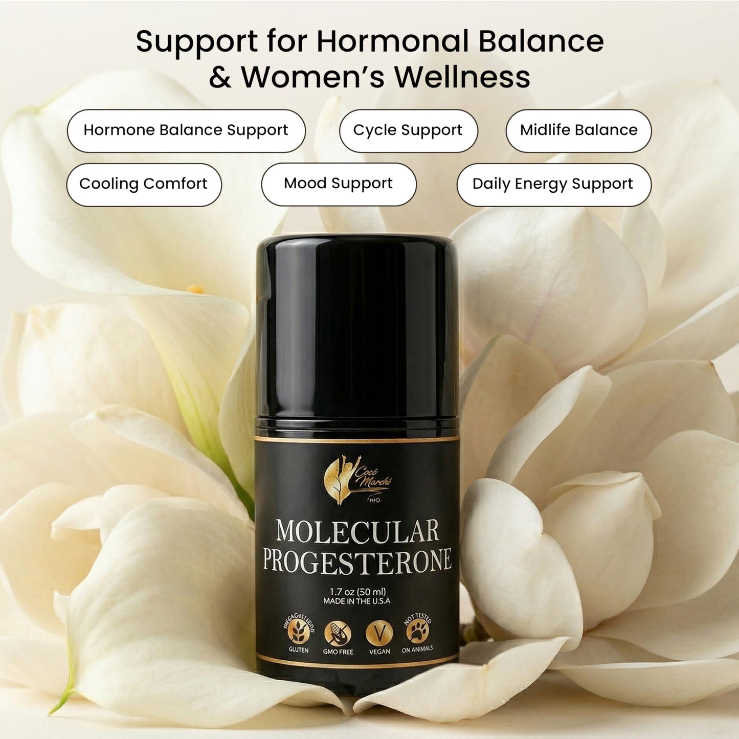 Cocó March Molecular Progesterone Plant-Based Cream – Hormone Balance Support for Women, Clean Formula, Vegan, Gluten Free, GMO Free, Not Tested on Animals – 1.7 oz, 50 ml