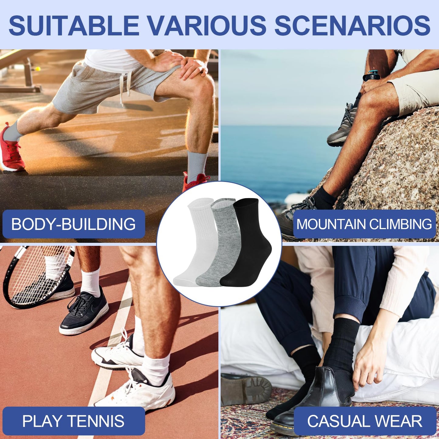 120 Pairs Crew Socks Bulk Athletic Sport Casual Boot Breathable Long Socks for Men Women Unisex