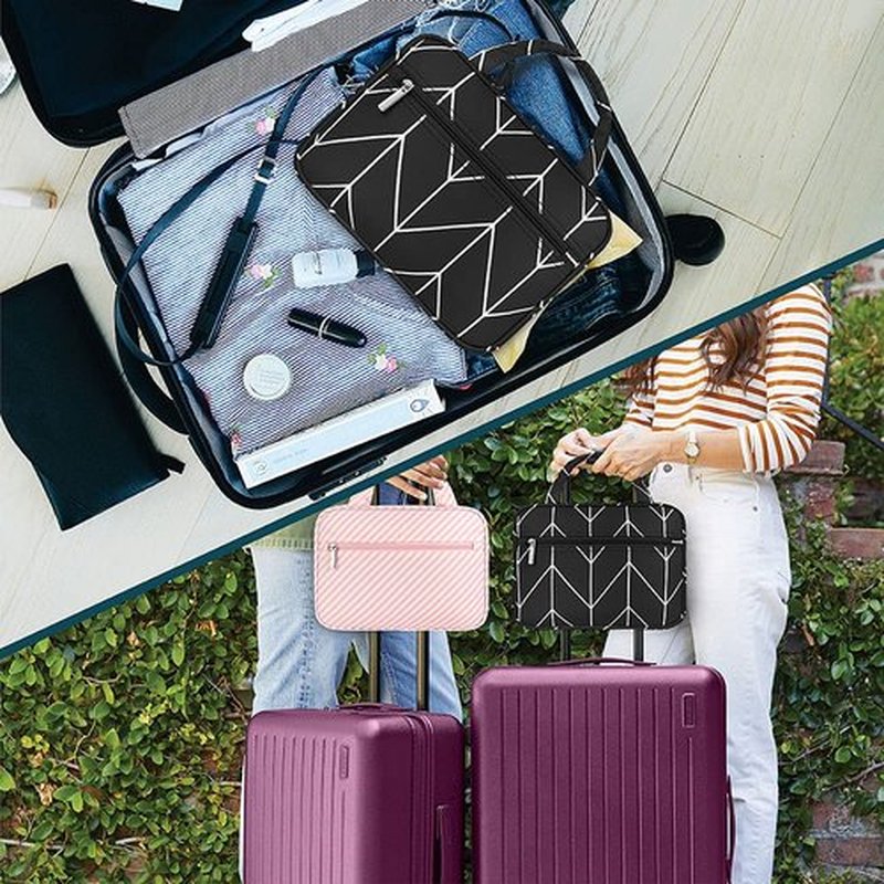 PAVILIA Hanging Toiletry Bag Travel Bag Women Men, Foldable Cosmetic Organizer, Roll up Makeup Bag, Water Resistant Accessories Toiletries, Large Travel Essentials Kit (Black Chevron)
