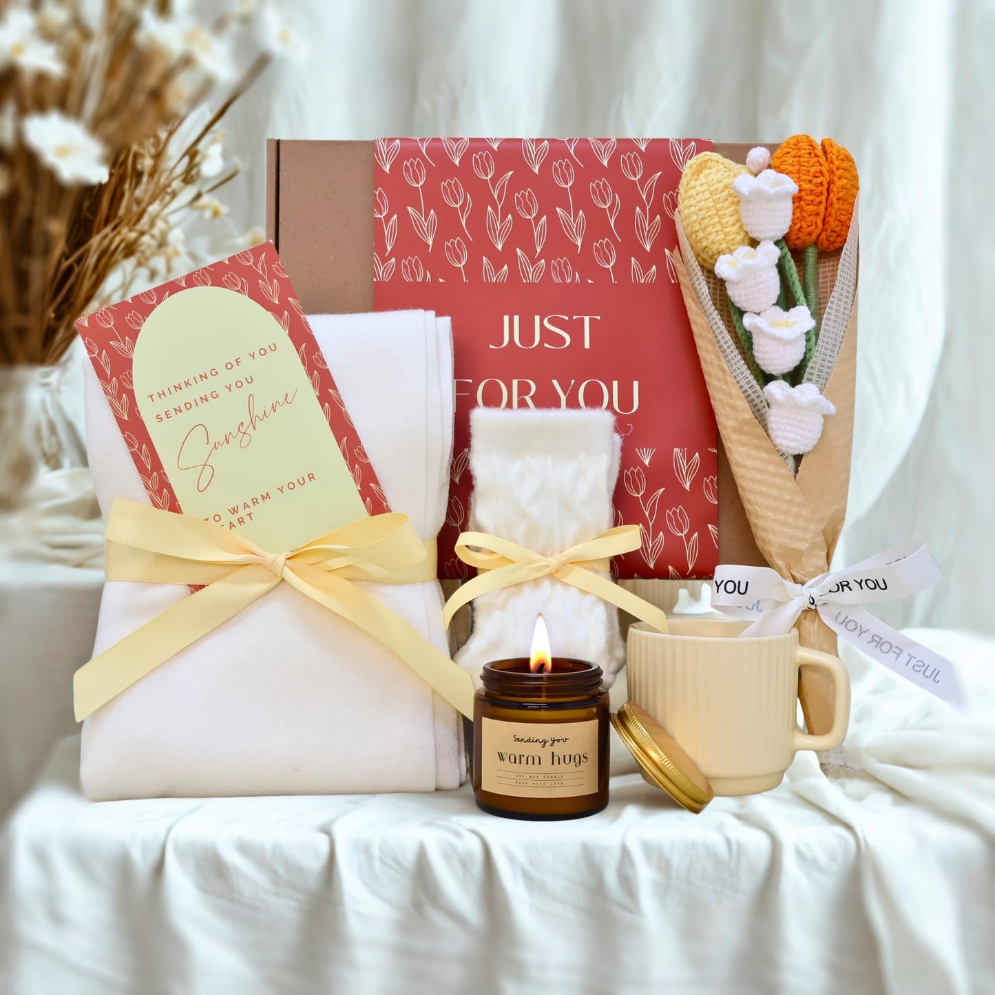 felinlova Get Well Gift Basket for Women - Surgery Recovery Care Package with Comfort Items, Sympathy Gift for Cancer Patients & Loss of Loved One