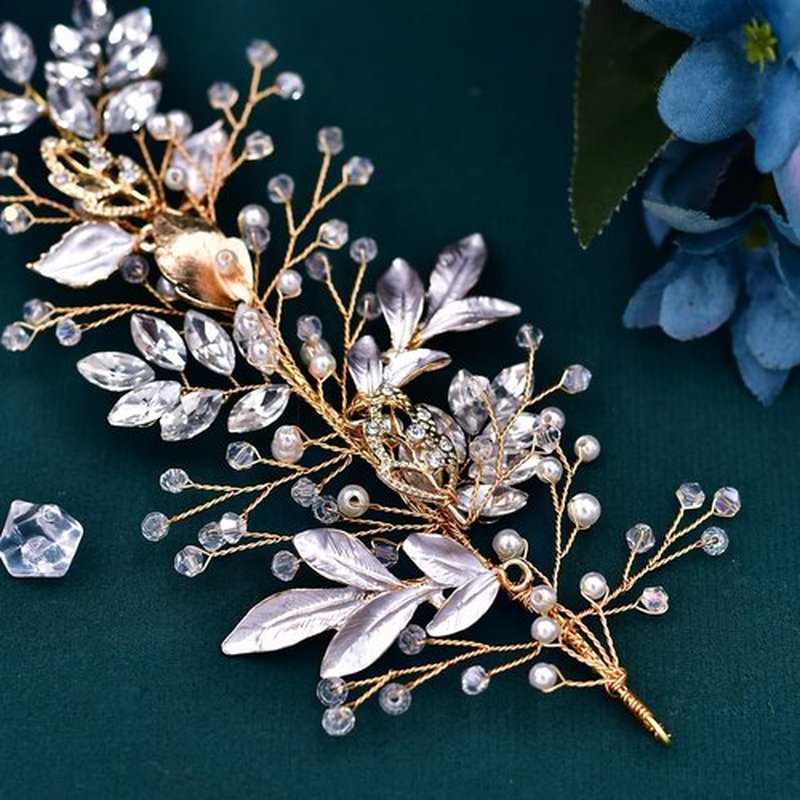 LOVFOIVER Rhinestone Wedding Headband Handmade Leaf Crystal Bridal Headpieces for Wedding Hair Accessories for Brides and Bridesmaid (Gold)…