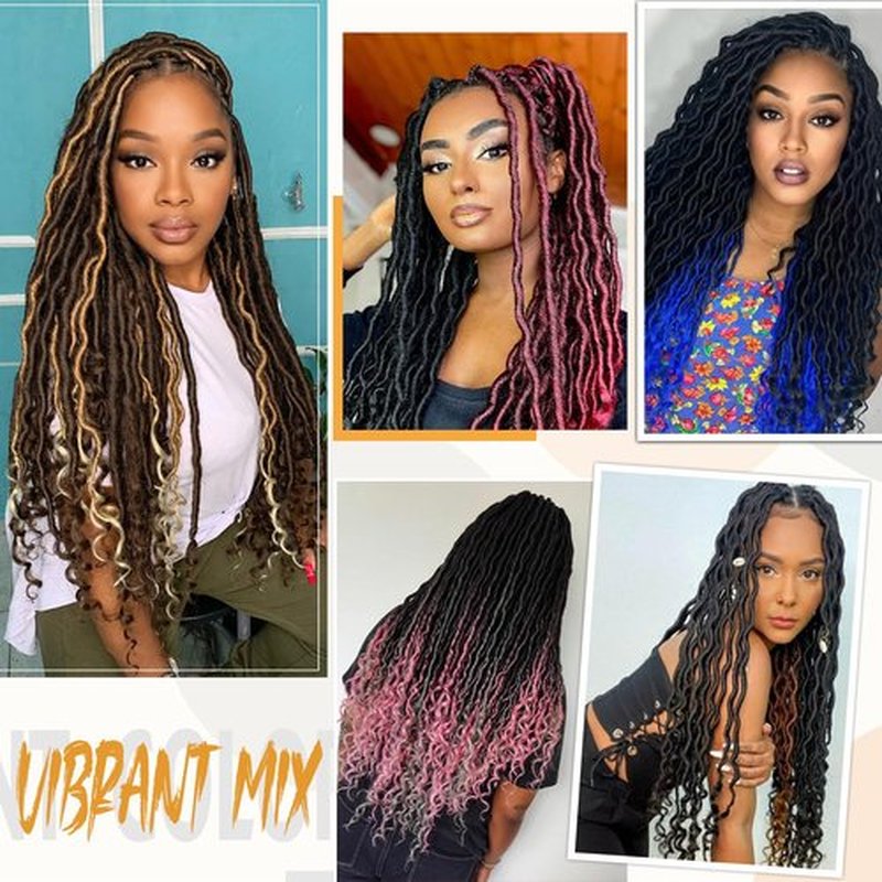 Ombre Crochet Hair Faux Locs 18 Inch 6 Packs Goddess Locs Crochet Hair for Black Women Pre Looped Crochet Locs with Curly ends(18 Inch,6 Packs,1B/Sapphire/Blue)