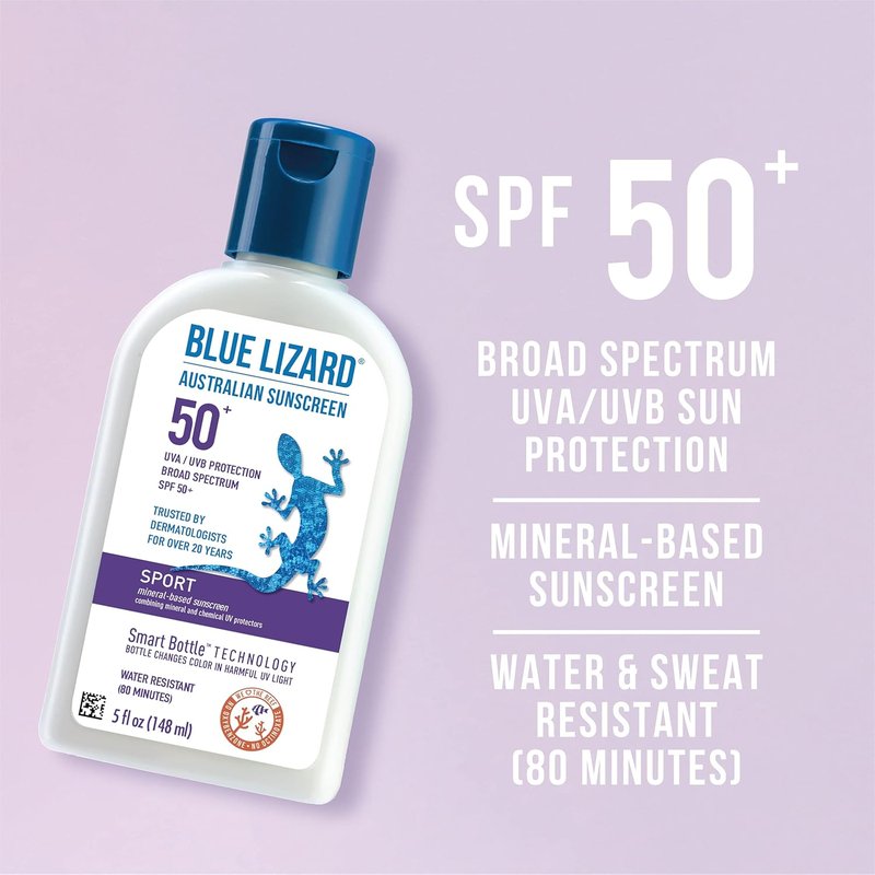 Blue Lizard Sport Sunscreen Lotion - Mineral-Based SPF 50+ for Active Protection - 5 oz
