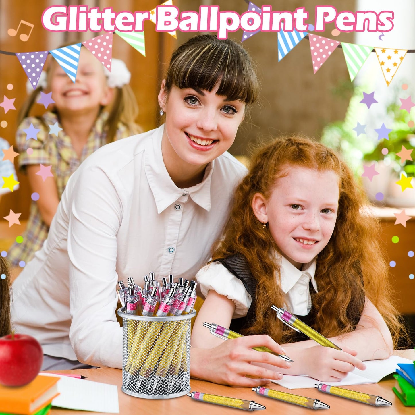 Motipuns 24 Pcs Teachers Pens Bulk Welcome Back to School Supplies Gift Cute Ballpoint Pens First Day of School Gift for Teacher Student Classmate Classroom Office Writing Stationery Supplies