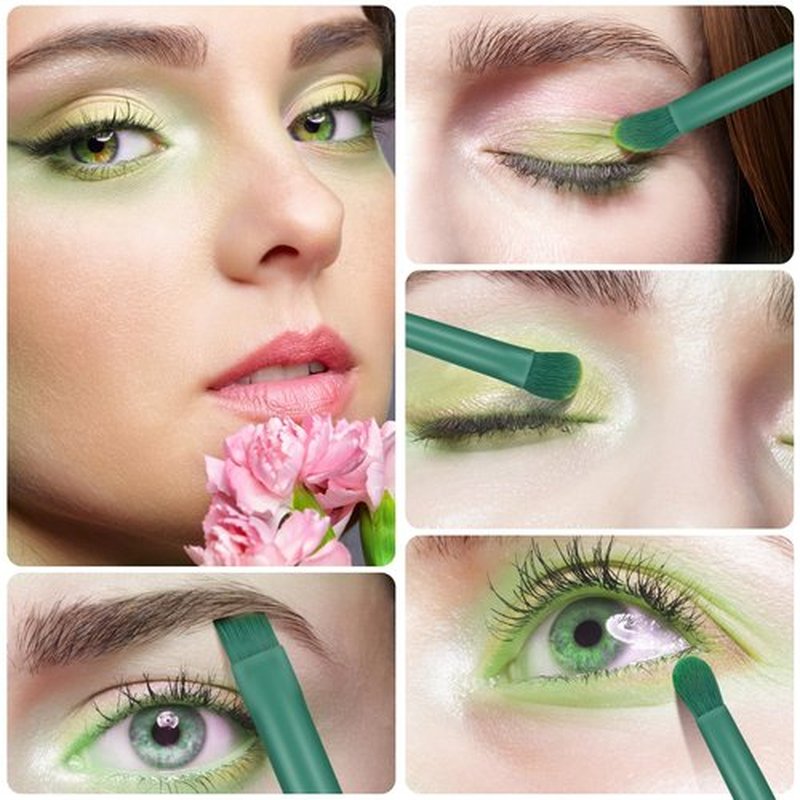 Eye Makeup Brush Set, 6 Pcs Professional Blending Eyeshadow Makeup Brushes for Concealer Eyebrows Eyeliner, Soft Hairs & Wood Handle (green)…