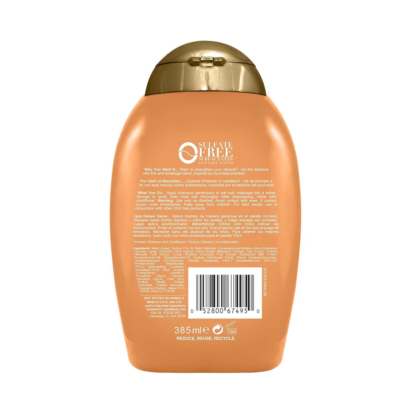 OGX Golden Turmeric Conditioner for Stronger, Longer Hair - Sulfate-Free, 13 Fl Oz