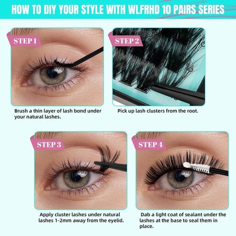 Lash Clusters Kit 320Pcs,80D DIY Individual Lashes Extension Kit,Lash Bond And Seal,Lash Remover For Eyelashes Extensions,Lash Applicator Tool For False Eyelash Cluster Kit At Home(D-Mix10-16mm)