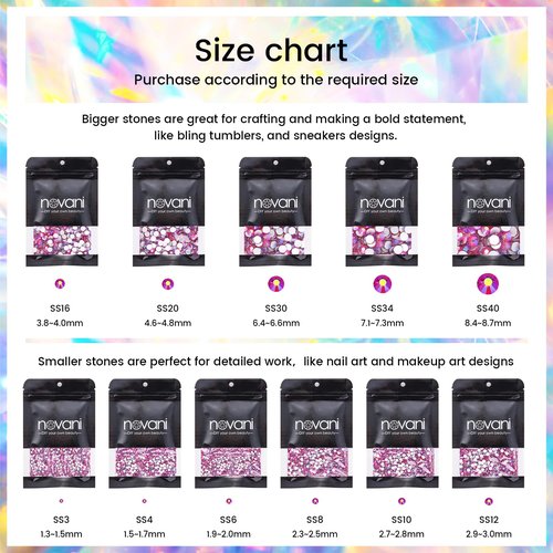 Novani Crystal Rhinestones, Flatback Loose Gemstones 1440pcs Glass Rhinestones for Clothes Shoes Crafts Makeup Nail Art and DIY Decorations(SS20, Light Siam AB)