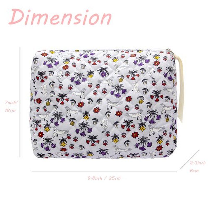 PAZIMIIK Cotton Makeup Bag for Women Large Quilted Travel Cosmetic Pouch Girls' Make Up Organizer,Bunny Blue