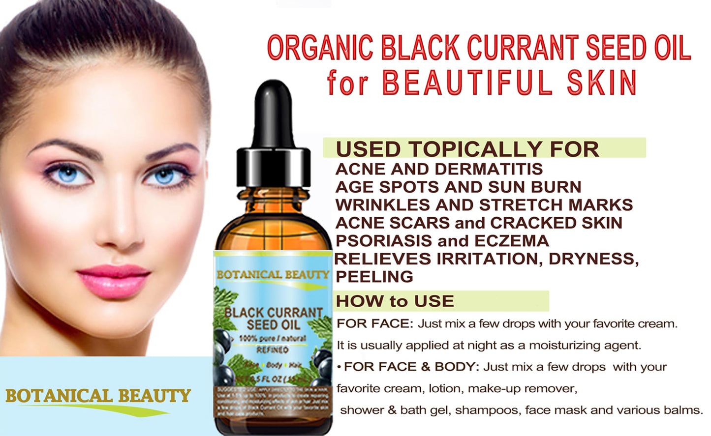 Botanical Beauty BLACK CURRANT SEED OIL 100% Pure Natural Undiluted Refined Cold Pressed Carrier Oil for Skin, Hair, Lip and Nail Care (2 Fl Oz)
