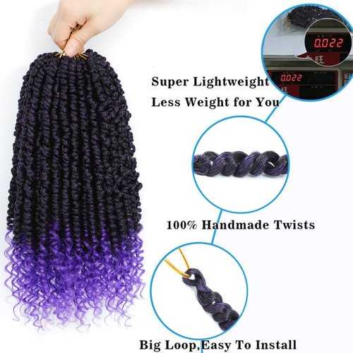 Pre-twisted passion twist hair Purple, 12 Inch 9 Packs Pretwisted Passion Twist Crochet Hair,Soft Pre Looped Curly Ombre Brown Crochet Hair For Women,Short Crochet Braids(12",Tpurple#)