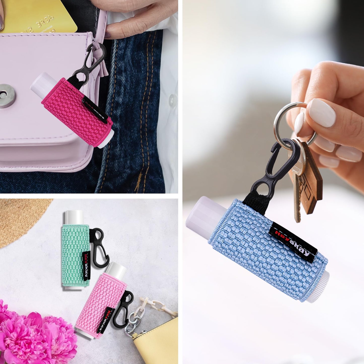 HEYSKAY Lip Balm Holder Sleeves Keychain Chapstick Elastic Sleeves