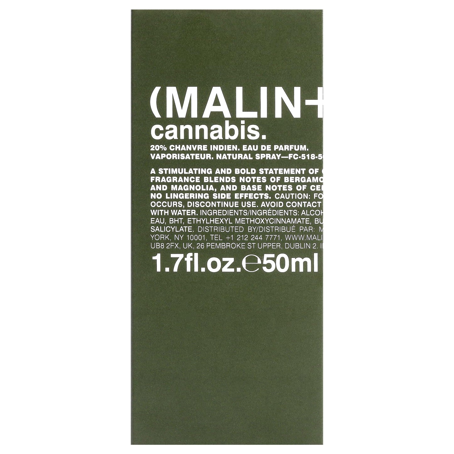MALIN+GOETZ Cannabis Eau de Parfum, 1.7 Fl. Oz. | Unisex Perfume | Spicy Herbs, Woods & Patchouli Blend | Bold, Modern Scent | Vegan & Cruelty Free