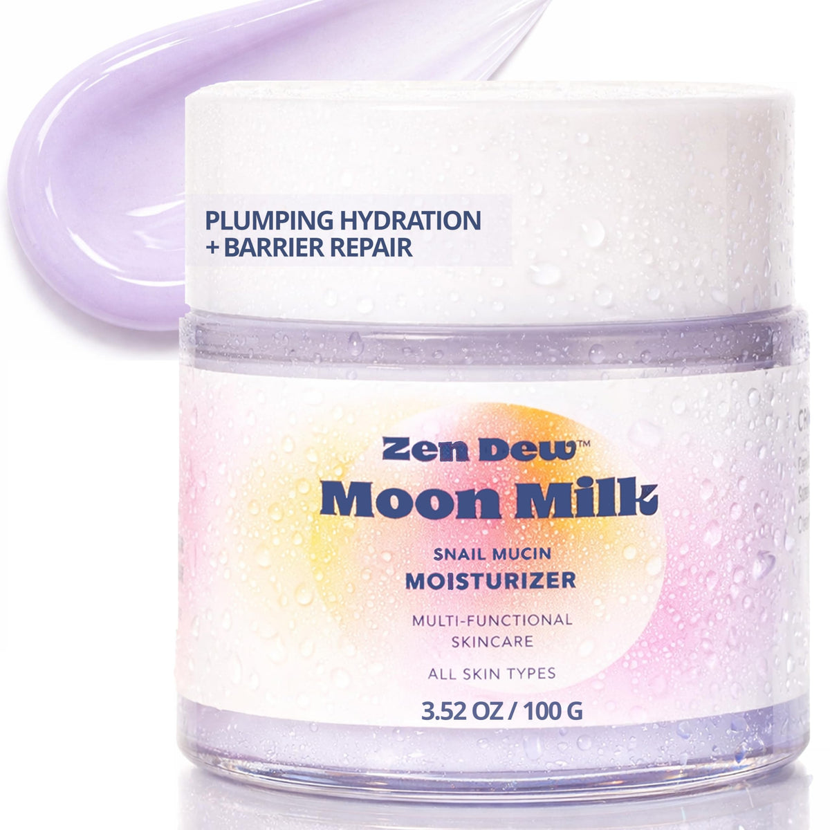 Zen Dew Moon Milk Snail Mucin Moisturizer Gel Cream (3.52 oz) Korean Snail Mucin Serum Cream that Replenishes Moisture & Leaves Skin Brighter, Plumper, Soothed & Smooth