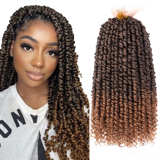 Leeven Short Passion Twist With Bohemian Hair 12 Inch 7 Packs Ombre Brown Pre-twisted Crochet Passion Twists Synthetic Braiding Hair Curly Ends Braids Twist Hair for Women 12 Roots/Pack T30#