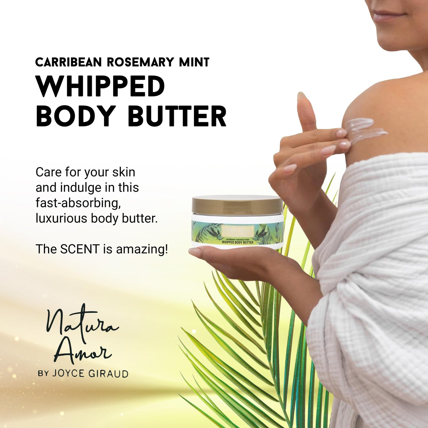 Joyce Giraud Natura Amor Whipped Body Butter, Caribbean Rosemary Mint, Extra Creamy, Ultra Hydrating, Non-Greasy, 8 Oz